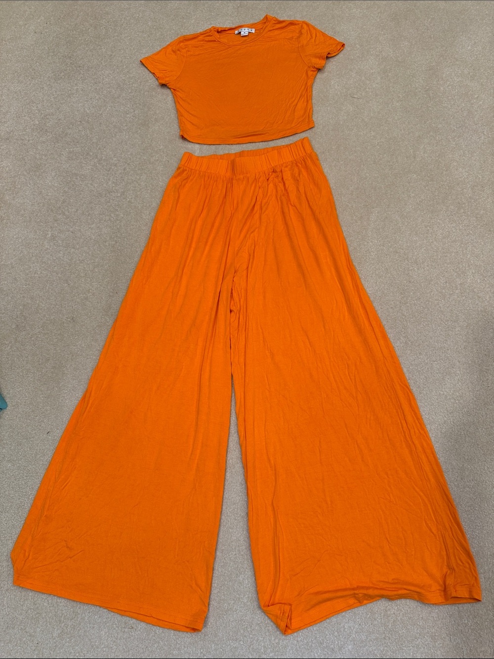 Wide-Leg High-Waist Pants and Shirt Set in Bright Orange